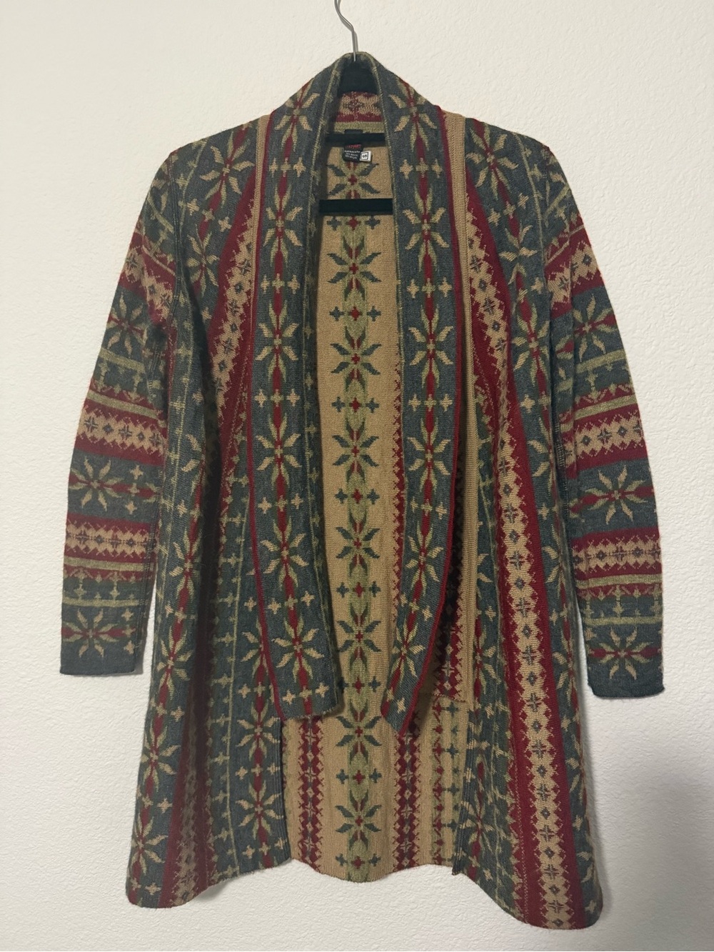 TeyArt Cozy Fair Isle Open Front Cardigan Sweater - Multicolor Alpaca Blend S1